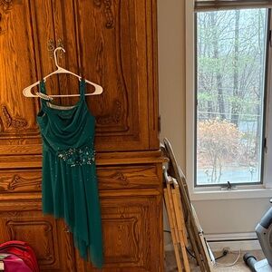 Elegant Teal Sleeveless Dress with Embellishments